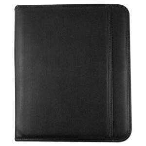 Leather Textured Zippered PadFolio with Tablet Pocket, 10 3/4 x 13 1/8, Black-(UNV32665)