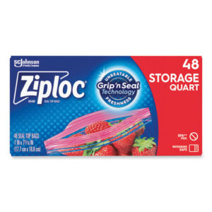Double Zipper Storage Bags, 1 qt, 1.75 mil, 9.63" x 8.5", Clear, 9/Carton-(SJN314469)